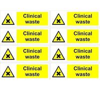 Clinical waste safety sign - 150x50mm pack of 8 stickers on A4 sheet