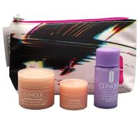 Clinique Cosmetic Bag with 3 Products, Take The Day Off Makeup Remover for Lids, Lashes & Lips, All About Eyes Reduces Circles, Moisture Surge 100H Auto-Replenishing Hydrator, transparent, Cosmetic