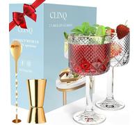 CLINQ Gin Glasses Set of 2 - Luxury Gin Gifts for Women or Men - Inc 2 x Gold Rim G&T/Cocktail Glasses, Spoon & Double-Sided Measure I Gin Gift Sets for Women I Gin Lovers Copa