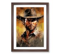 Clint Eastwood Action Painting Framed Print | A2 Walnut Framed Wall Art | Ready to Hang | Modern Historical Picture | Living Room Bedroom Lounge Office