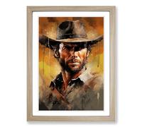 Clint Eastwood Action Painting Framed Wall Art Print, Ready to Hang Picture for Living Room Bedroom Home Office, Oak A2 (48 x 66 cm)