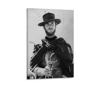 Clint Eastwood Black And White Cowboy Vintage Portrait Art Poster Canvas Wall Art For Room Aesthetic And Decor (2) Poster For Bedroom Kitchen Bathroom Living Room Office Decor 16x24inch(40x60cm)Frame-