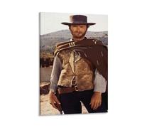 Clint Eastwood Black And White Cowboy Vintage Portrait Art Poster Canvas Wall Art For Room Aesthetic And Decor (3) Poster For Bedroom Kitchen Bathroom Living Room Office Decor 24x36inch(60x90cm)Frame-