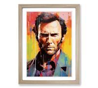 Clint Eastwood Colour Field Framed Wall Art Print, Ready to Hang Picture for Living Room Bedroom Home Office, Oak A2 (48 x 66 cm)