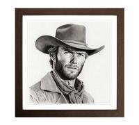 Clint Eastwood Drawing Framed Print | 18x18 Inch Walnut Framed Wall Art | Ready to Hang | Modern Nature Picture | Living Room Bedroom Lounge Office