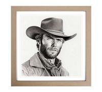 Clint Eastwood Drawing Framed Wall Art Print, Ready to Hang Picture for Living Room Bedroom Home Office, Oak 18 x 18 Inch (45 x 45 cm)