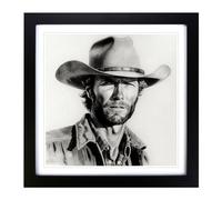 Clint Eastwood Drawing No.1 Framed Print | 18x18 Inch Black Framed Wall Art | Ready to Hang | Modern Nature Picture | Living Room Bedroom Lounge Office