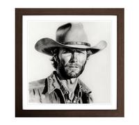 Clint Eastwood Drawing No.1 Framed Print | 18x18 Inch Walnut Framed Wall Art | Ready to Hang | Modern Nature Picture | Living Room Bedroom Lounge Office