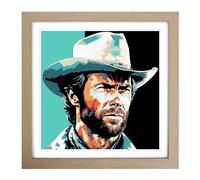 Clint Eastwood Graphic Art Framed Wall Art Print, Ready to Hang Picture for Living Room Bedroom Home Office, Oak 18 x 18 Inch (45 x 45 cm)