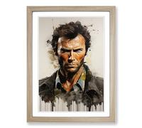 Clint Eastwood Hard Edge Painting Framed Print | A2 Oak Framed Wall Art | Ready to Hang | Modern Historical Picture | Living Room Bedroom Lounge Office