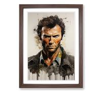 Clint Eastwood Hard Edge Painting Framed Print | A2 Walnut Framed Wall Art | Ready to Hang | Modern Historical Picture | Living Room Bedroom Lounge Office