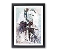 Clint Eastwood In Abstract Modern Art Framed Print | A3 Black Framed Wall Art | Ready to Hang | Abstract Fantasy Picture | Living Room Bedroom Lounge Office