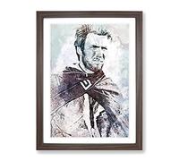 Clint Eastwood In Abstract Modern Art Framed Wall Art Print, Ready to Hang Picture for Living Room Bedroom Home Office Décor, Walnut A4 (34 x 25 cm)