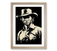 Clint Eastwood Line Framed Wall Art Print, Ready to Hang Picture for Living Room Bedroom Home Office, Oak A2 (48 x 66 cm)