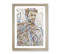 Clint Eastwood No.2 Modern Bg Framed Wall Art Print, Ready to Hang Picture for Living Room Bedroom Home Office Décor, Oak A4 (34 x 25 cm)