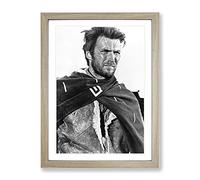 Clint Eastwood No.2 Modern Framed Wall Art Print, Ready to Hang Picture for Living Room Bedroom Home Office Décor, Oak A3 (34 x 46 cm)