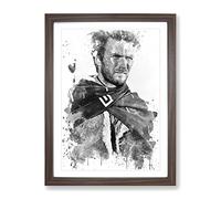Clint Eastwood No.2 V3 Modern Framed Print | A2 Walnut Framed Wall Art | Ready to Hang | Modern Nature Picture | Living Room Bedroom Lounge Office