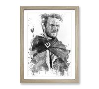 Clint Eastwood No.2 V3 Modern Framed Print | A3 Oak Framed Wall Art | Ready to Hang | Modern Nature Picture | Living Room Bedroom Lounge Office