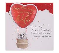 Clintons: Hot Air Balloon with Cats Wife Anniversary Card, Anniversary Card For Wife 186x186mm multi-color 1164177