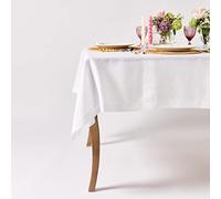 CLIO & CLOVER Linen tablecloth - 100% pure linen white tablecloth 200gsm - Hemstitched edge white table cloth - 150 x 200cm for 6 seater table - By London brand, Clio and Clover