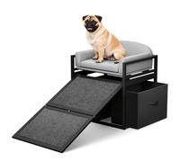 Clioran Pet Stairs Ramp Doggie Stairs with Seat & Storage Drawers,Extra Wide Seat Mate Chair Puppy for High Bed Couch Office,Non Slip Dachshunds,Step for Small Dogs,Cat Ladder Grey(Hold Up to 100 lbs)