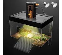 Clioran Turtle Basking Platform with Light,9.8*6.2*6.2inch Small Land Elevated Topper Decor,Red Eared Slider Hanging Habitat Enclosure Cage,Cuckold Tank with Lid,House for Semi Aquatic Baby Terrapin