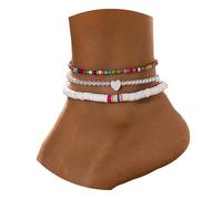 Cliory 3pcs White Beaded Anklet for women Boho Handmade Anklets Colourful Beaded Anklets