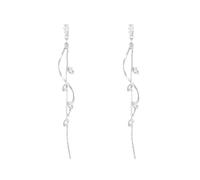 Cliory Long Rhinestone Earring Silver Leaf Dangle Earrings Wedding Earrings for Brides Jewelry for Women, 0, Metal, No Gemstone