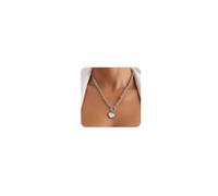 Cliory Love Heart choker Necklace Silver Paperclip Necklace Coin Pendant Necklace Punk Jewelry for Women