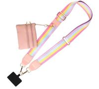Clip and Go Cell Phone Strap with Pouch, Crossbody Phone Lanyard with Wallet Rainbow Cross Body Phone Strap Hands-Free Cell Phone Neck Strap Holder for Shopping Outdoor Sports Multicolor