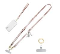 Clip and Go Phone Strap Crossbody Wrist 2 in 1 Leather Lanyard with Tether Hanging Loop Adjustable Anti-Theft Purse Replacement Handbag Long Thin Shoulder Neck Straps for All Phones Key Bags Rose Gold