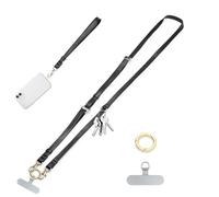 Clip and Go Phone Strap Crossbody Wrist 2 in 1 Leather Lanyard with Tether Hanging Loops Adjustable Anti-Theft Purse Replacement Handbag Long Thin Shoulder Neck Straps for All Phones Keys Bags Black