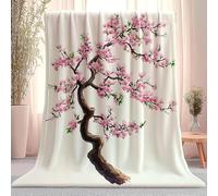 Clip Art Flowers Cherry Blossoms Throw Blanket, White Sofa Fluffy Blanket Bed Throw for Bedroom - Soft Lightweight Gifts for Children men women birthday Gifts 180 x 200 cm