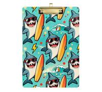 Clip Boards A4 Size 12.5" x 9" Menu Clipboards with Low Profile Clip for Coaches Classroom Kawaii-Style Cartoon Sharks Surfing