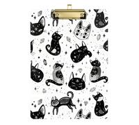 Clip Boards A4 Size 12.5" x 9" Metal Clipboard Folder with Low Profile Clip for Football Coaches Medical Contractor Mystical Cat Crystals and Stars