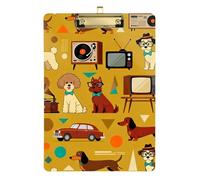 Clip Boards A4 Size 12.5" x 9" Metal Clipboard Folder with Low Profile Clip for Pediatric Nurse Coaching Trade Quest Vintage Cartoon Dogs