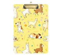 Clip Boards A4 Size 12.5" x 9" Plastic Clipboard with Low Profile Clip for Nursing Coaching Trade Quest Dogs and Llamas Pattern