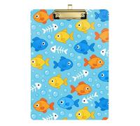 Clip Boards A4 Size 12.5" x 9" Plastic Clipboard with Low Profile Clip for Observation Recorder Classroom Cartoon Fish Blue