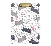 Clip Boards A4 Size 12.5" x 9" Work Clipboard with Low Profile Clip for Medical Office Document Organizer Jumping Cats with Hearts and Paws Pattern