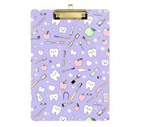 Clip Boards A4 Size 12.5" x 9" Work Clipboard with Low Profile Clip for Observation Recorder Classroom Cute Teeth and Objects Dental Care on Purple