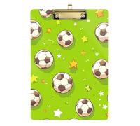 Clip Boards A4 Size 12.5" x 9" Work Clipboard with Low Profile Clip for Student Teacher Coaching Trade Quest Cartoon Stars Soccer Balls Green