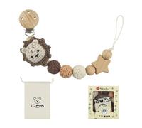 Clip for Close-at-Hand Soothing Item, B | Clip-and-Loop Holder, Beech Wood Components, Star Accent and Crocheted Beads, Drawstring Storage Pouch