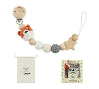 Clip for Close-at-Hand Soothing Item, C | Clip-and-Loop Holder, Beech Wood Components, Star Accent and Crocheted Beads, Drawstring Storage Pouch