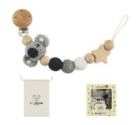 Clip for Close-at-Hand Soothing Item, Koala | Clip-and-Loop Holder, Beech Wood Components, Star Accent and Crocheted Beads, Drawstring Storage Pouch