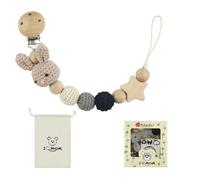Clip for Close-at-Hand Soothing Item, Model, A | Clip-and-Loop Holder, Beech Wood Components, Star Accent and Crocheted Beads, Drawstring Storage Pouch