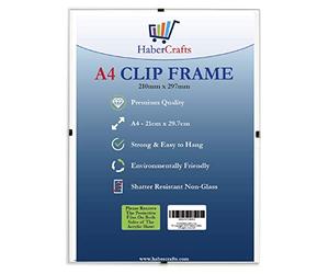 Clip Frame A4 Size Frameless Picture Frame Photo Poster Certificate with Crystal Clear Non Glass Shatter Resistant Safety Styrene Perspex Ready to Use (A4 Size - 210mm x 297mm - Pack of 6)