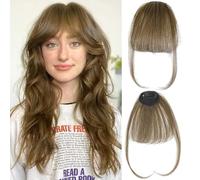 Clip-In Bangs 100% Human Hair - Undetectable Wispy/Curved Fringe with Temple Hair for Women (Light Brown)