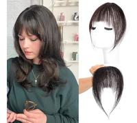 Clip in Bangs 100% Real Human Hair Extensions French Bangs for Women Fake Bangs Clip on Bangs Faux Hair extensions Fringe with Temples (BROWN BLACK3)