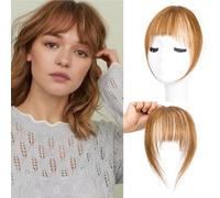 Clip in Bangs 100% Real Human Hair Extensions French Bangs for Women Fake Bangs Clip on Bangs Faux Hair extensions Fringe with Temples (Light2 Brown2)