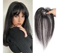 Clip in Bangs Bangs Hair Clip Fake Bangs Clip In Bangs Real Human Hair Hairpieces Natural Black 360° Cover Clip on Bangs for Women Fringe with Temples Wispy Bangs Clip In Hair Extensions French Bangs